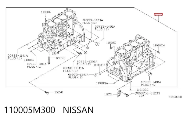 Bloque de cilindros del motor 110005M300 Nissan/Infiniti