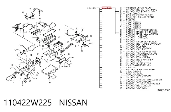 Juego de juntas superiores de motor 110422W225 Nissan/Infiniti