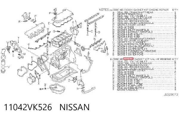 Juego de juntas superiores de motor 11042VK526 Nissan/Infiniti