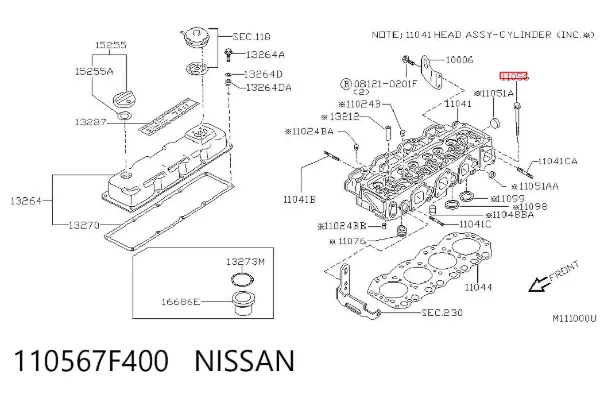 Tornillo culata 110567F400 Nissan/Infiniti