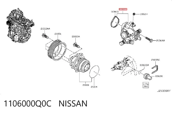 Caja de termostato 1106000Q0C Nissan/Infiniti