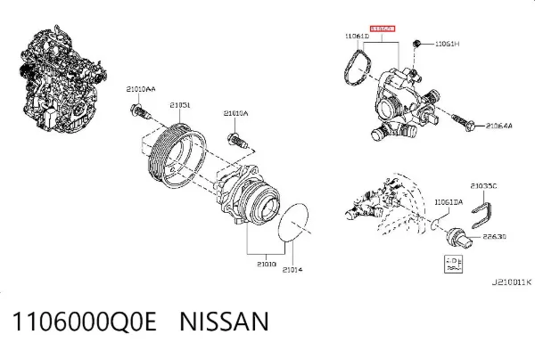 Caja de termostato 1106000Q0E Nissan/Infiniti