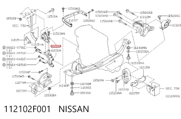Soporte de motor derecho 112102F001 Nissan/Infiniti