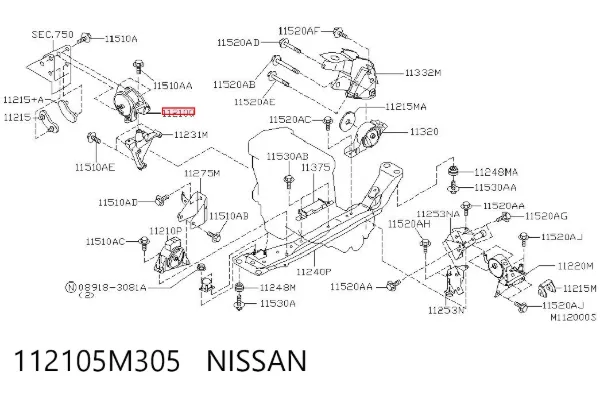 Soporte de motor derecho 112105M305 Nissan/Infiniti
