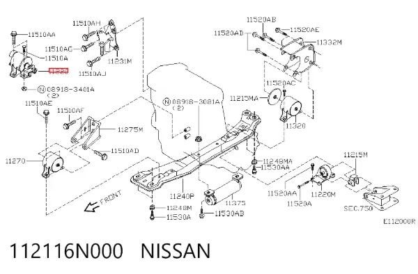 Soporte de motor derecho 112116N000 Nissan/Infiniti