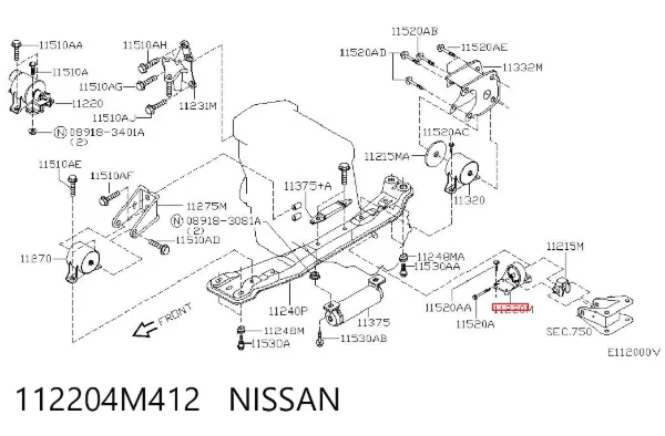 Soporte izquierdo del motor 112204M412 Nissan/Infiniti