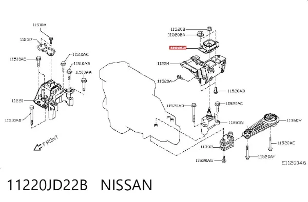 Soporte superior izquierdo del motor 11220JD22B Nissan/Infiniti