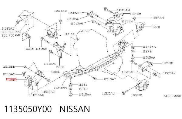 Soporte de motor delantero 1135050Y00 Nissan/Infiniti