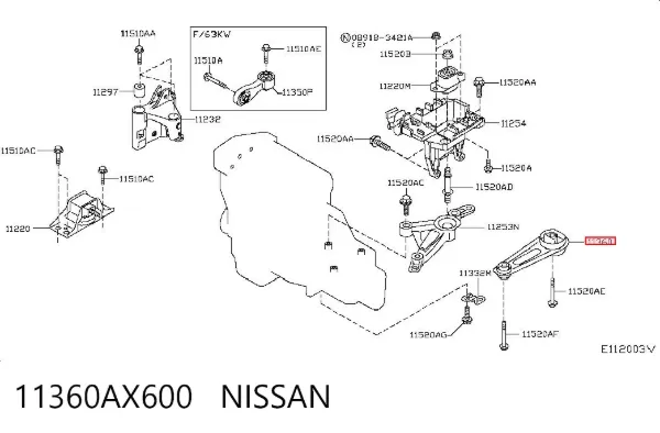 Soporte inferior izquierdo del motor 11360AX600 Nissan/Infiniti