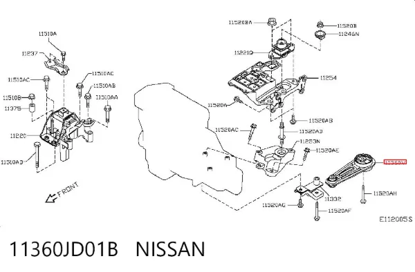 Soporte inferior izquierdo del motor 11360JD01B Nissan/Infiniti