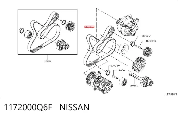 Correa de alternador 1172000Q6F Nissan/Infiniti