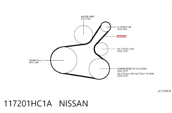 Correa de alternador 117201HC1A Nissan/Infiniti