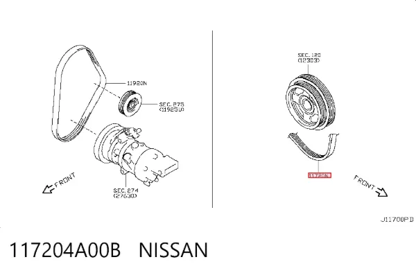 Correa de alternador 117204A00B Nissan/Infiniti