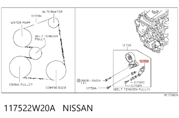 Tensor de correa poli V 117522W20A Nissan/Infiniti
