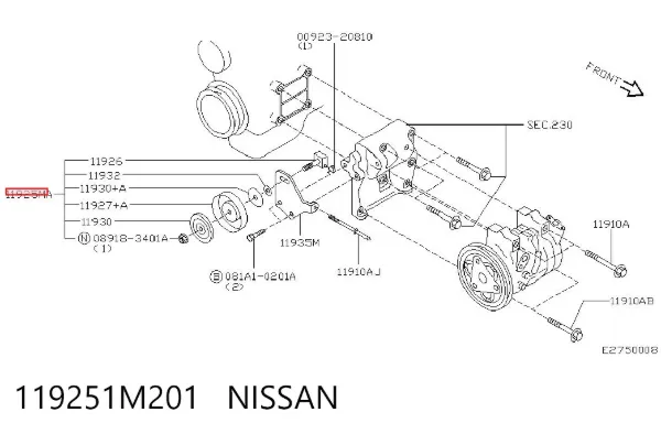 Polea tensora correa poli V 119251M201 Nissan/Infiniti