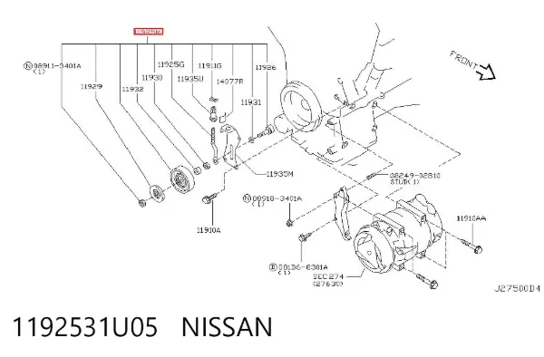 Polea tensora correa poli V 1192531U05 Nissan/Infiniti