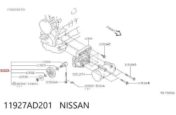 Polea inversión / guía, correa poli V 11927AD201 Nissan/Infiniti