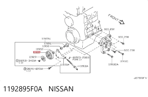 Polea tensora correa poli V 1192895F0A Nissan/Infiniti