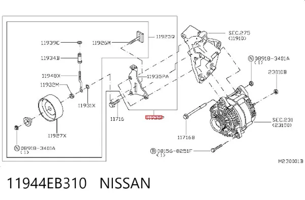 Polea inversión / guía, correa poli V 11944EB310 Nissan/Infiniti
