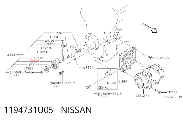 Polea tensora correa poli V 1194731U05 Nissan/Infiniti