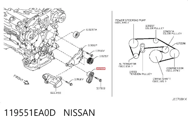 Tensor de correa poli V 119551EA0D Nissan/Infiniti