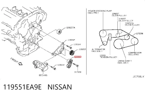 Tensor de correa poli V 119551EA9E Nissan/Infiniti
