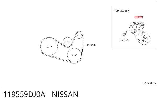 Tensor de correa poli V 119559DJ0A Nissan/Infiniti
