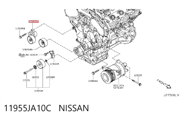 Tensor de correa poli V 11955JA10C Nissan/Infiniti