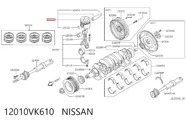 Pistón con bulón sin anillos, STD 12010VK610 Nissan/Infiniti