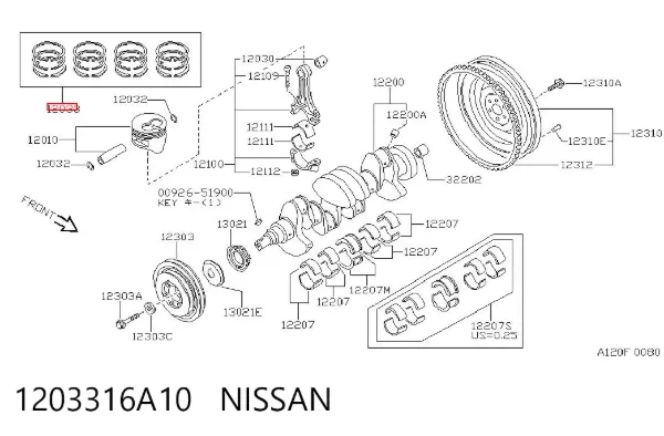 Juego de anillos de pistón, motor, STD 1203316A10 Nissan/Infiniti