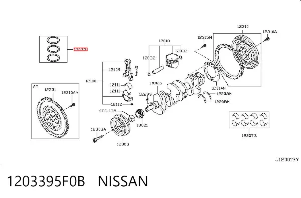 Juego de anillos de pistón, motor, STD 1203395F0B Nissan/Infiniti