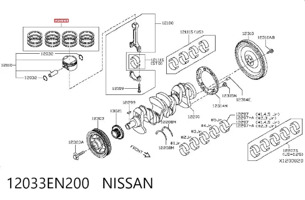 Juego de anillos de pistón, motor, STD 12033EN200 Nissan/Infiniti
