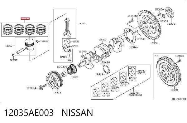 Juego de aros de pistón para motor, sobremedida (+0,25 mm) 12035AE003 Nissan/Infiniti