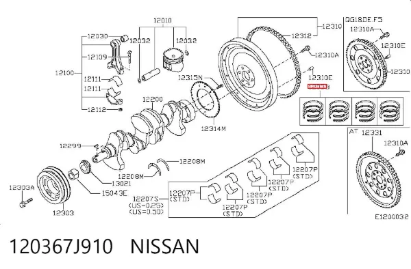 Juego de aros de pistón para motor, sobremedida (+0,50 mm) 120367J910 Nissan/Infiniti