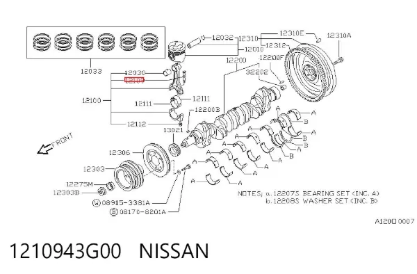 Perno de la polea del cigüeñal 1210943G00 Nissan/Infiniti