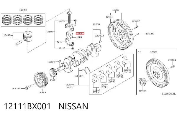 Cojinetes de biela 12111BX001 Nissan/Infiniti