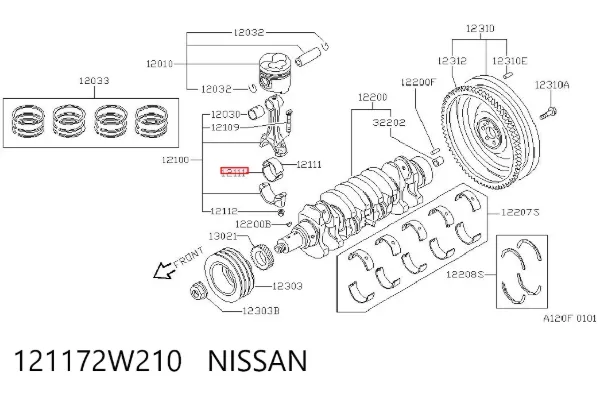Juego de cojinetes de biela, cota de reparación (+0,25 mm) 121172W210 Nissan/Infiniti