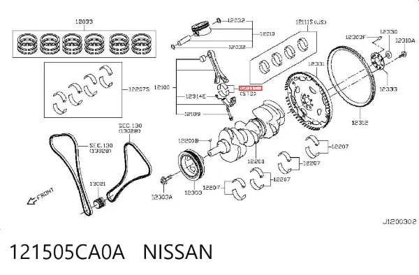 Juego de cojinetes de biela, cota de reparación (+0,25 mm) 121505CA0A Nissan/Infiniti