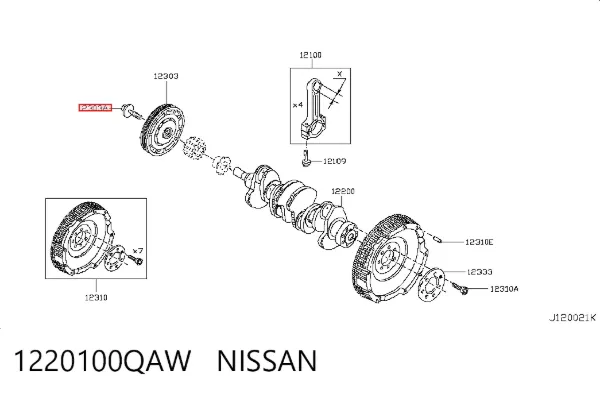 Perno de la polea del cigüeñal 1220100QAW Nissan/Infiniti