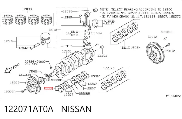 Juego de cojinetes de cigüeñal, estándar, STD 122071AT0A Nissan/Infiniti