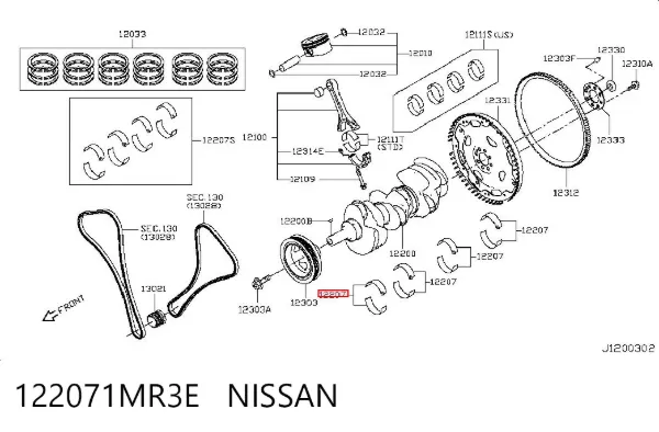 Juego de cojinetes de cigüeñal, estándar, STD 122071MR3E Nissan/Infiniti
