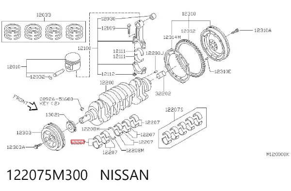 Juego de cojinetes de cigüeñal, estándar, STD 122075M300 Nissan/Infiniti