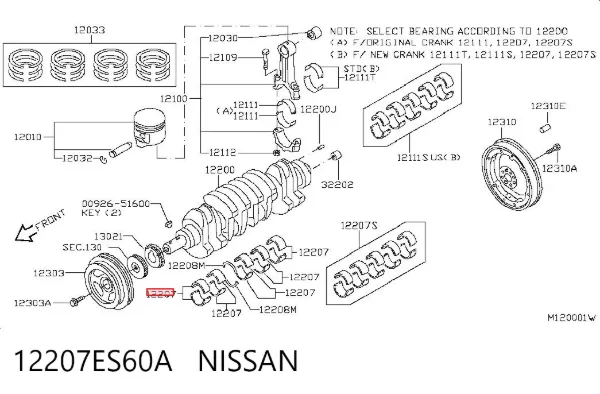 Juego de cojinetes de cigüeñal, estándar, STD 12207ES60A Nissan/Infiniti