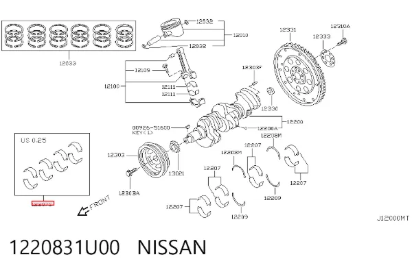 Juego de cojinetes de cigüeñal, cota de reparación (+0,25 mm) 1220831U00 Nissan/Infiniti