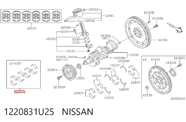 Juego de cojinetes de cigüeñal, cota de reparación (+0,25 mm) 1220831U25 Nissan/Infiniti