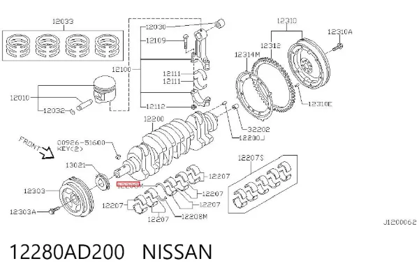 Juego de discos distanciador, cigüeñal, STD 12280AD200 Nissan/Infiniti