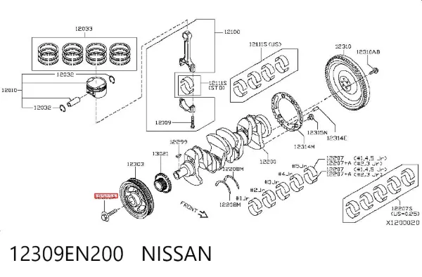 Perno de la polea del cigüeñal 12309EN200 Nissan/Infiniti