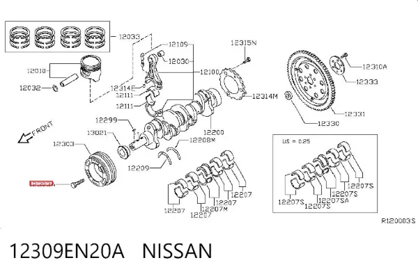 Perno de la polea del cigüeñal 12309EN20A Nissan/Infiniti
