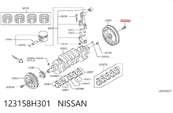 Perno de volante de inercia 123158H301 Nissan/Infiniti