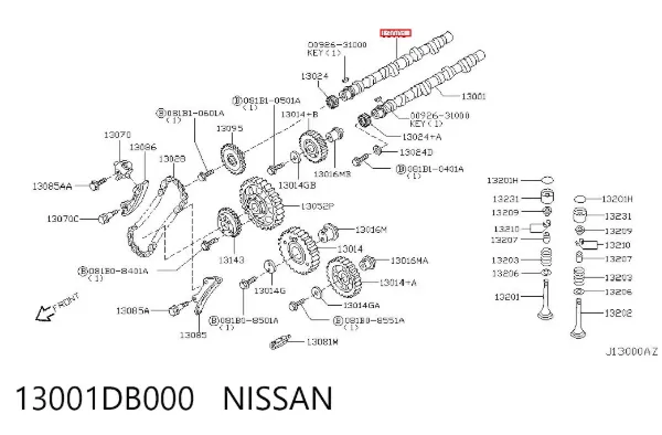 Árboles de levas 13001DB000 Nissan/Infiniti